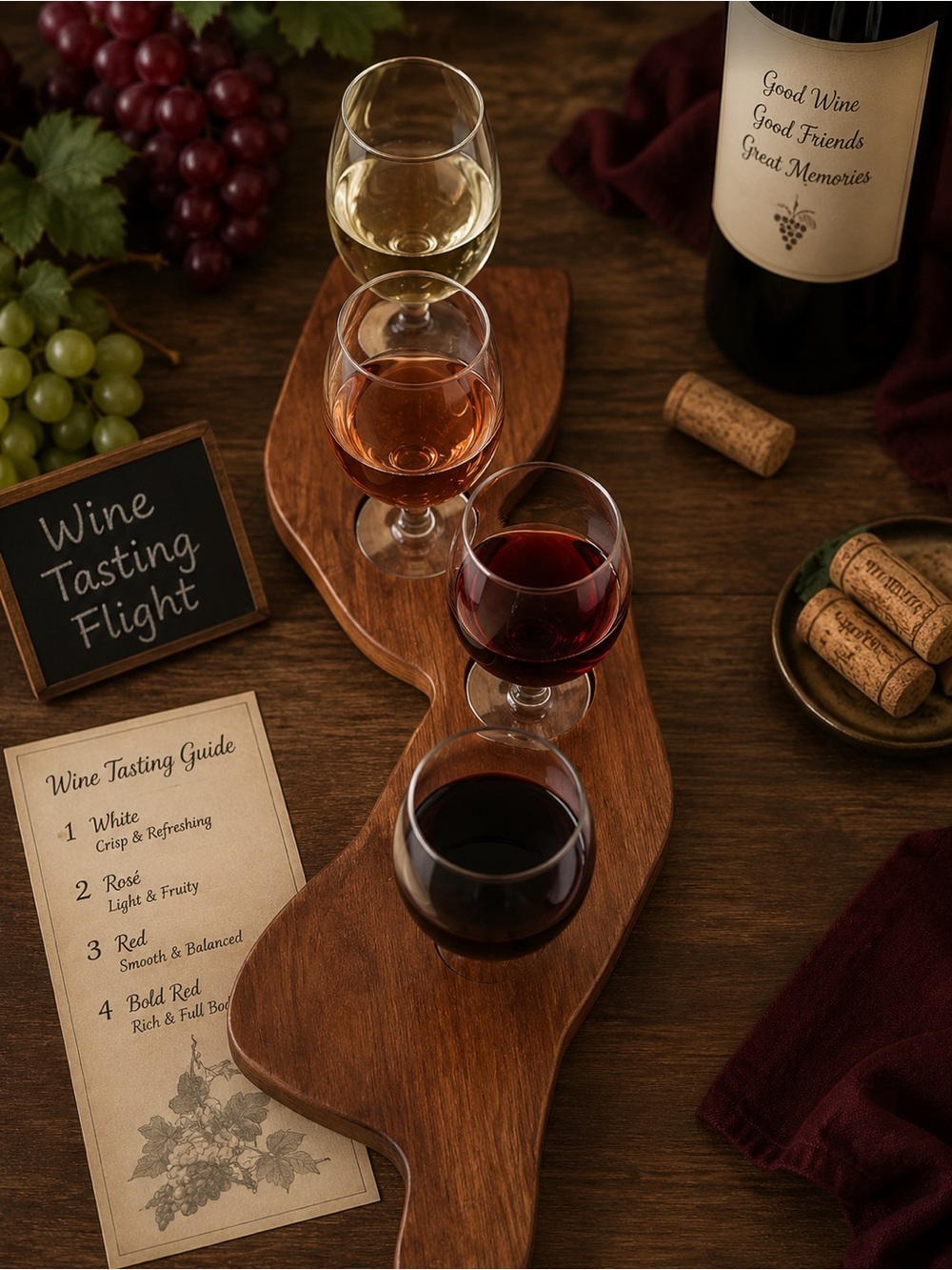 New Jersey Handcrafted Wooden Wine Flight Board with Four Glasses